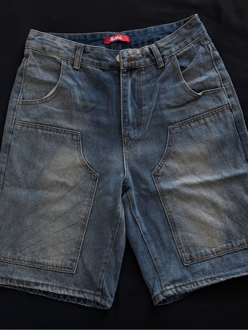 RUDE Washed Blue Denim Men's Shorts with Front Patch Pockets